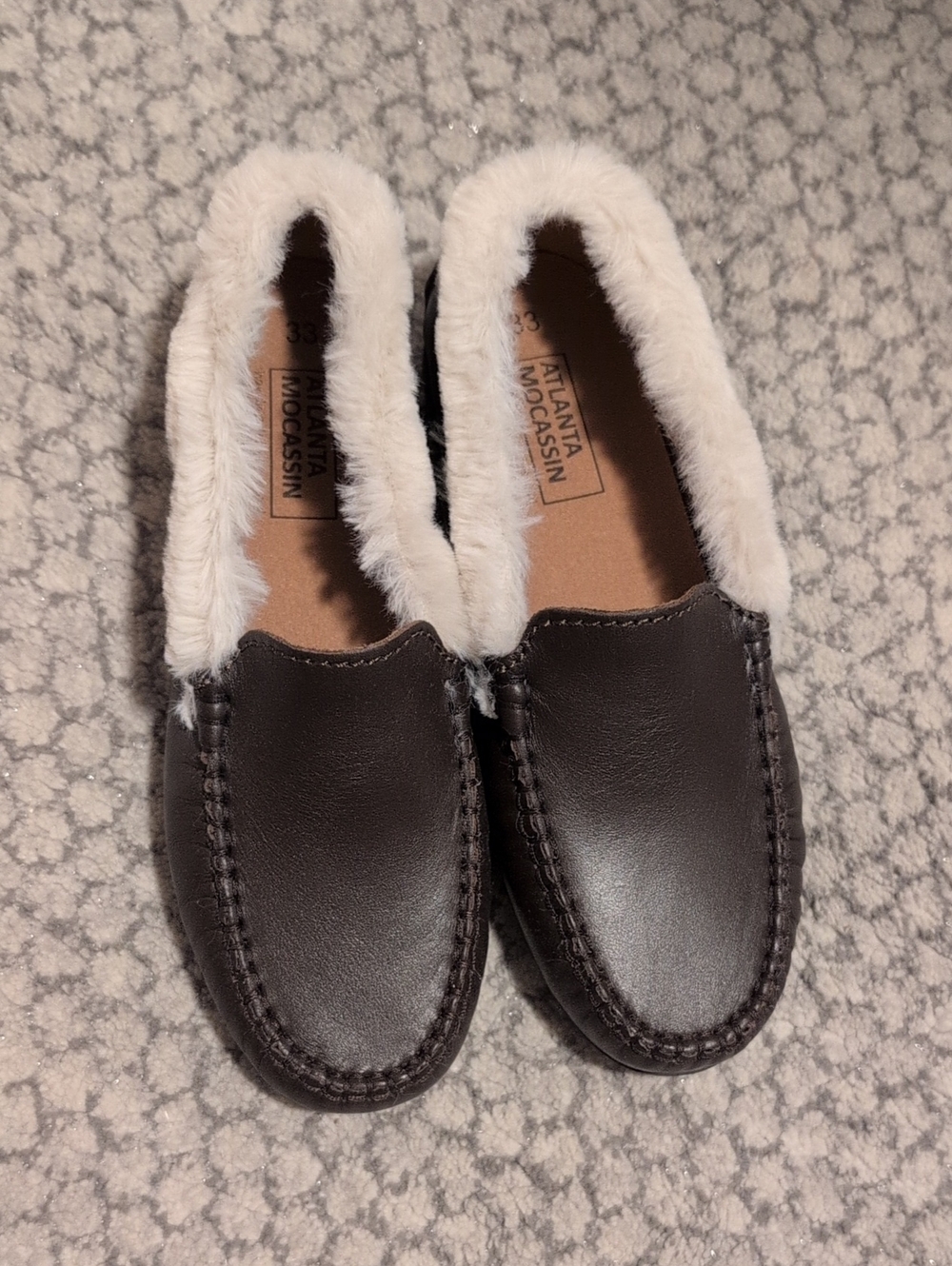 Kids Brown Fur Trim atlanta Slip-On Leather Moccasins